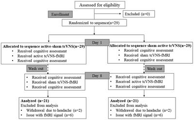 Cognitive function and brain activation before and after transcutaneous cervical vagus nerve stimulation in healthy adults: A concurrent tcVNS-fMRI study